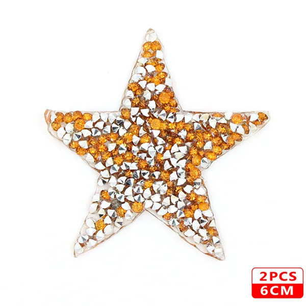 6cm Orange 2pcs Стразы со звездами, смешанные размеры, нашивки, нашивки с вышивкой, термо-Стикеры для одежды, 5 видов цветов, блестки, нашивки для одежды, сделай сам - Цвет: 6cm Orange 2pcs