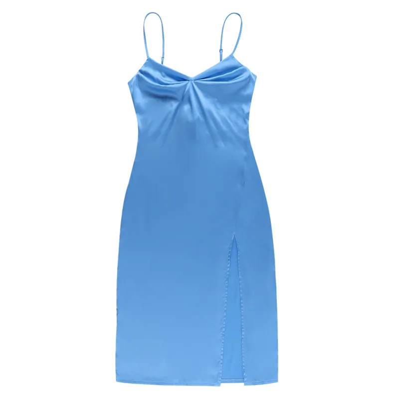 

New Summer Dress Side Split Elegant Party Dresses Women V Neck Sleeveless Backless Asymmetrical Strap Dress