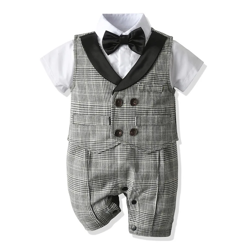 Boy Clothes Romper Jumpsuit Formal Dress Gentleman Bow Tie Sets Boys Party Vest Shorts Suits 3 PCS Outfits |