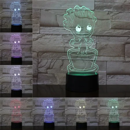 F Мультфильм Groot 3D Светодиодная лампа USB лампа 7 цветов ночник для дома спальня настольная Современная креативная лампа акриловая пластина сенсорная дистанционная база - Испускаемый цвет: F