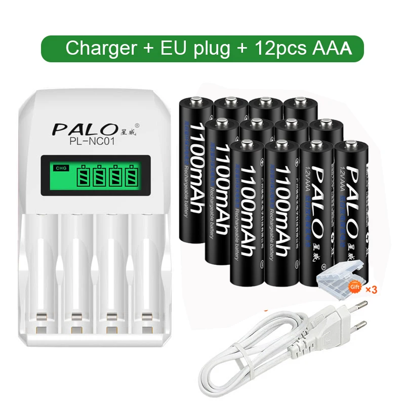PALO 12 шт. AAA батареи с ЖК дисплеем умное интеллектуальное зарядное устройство для