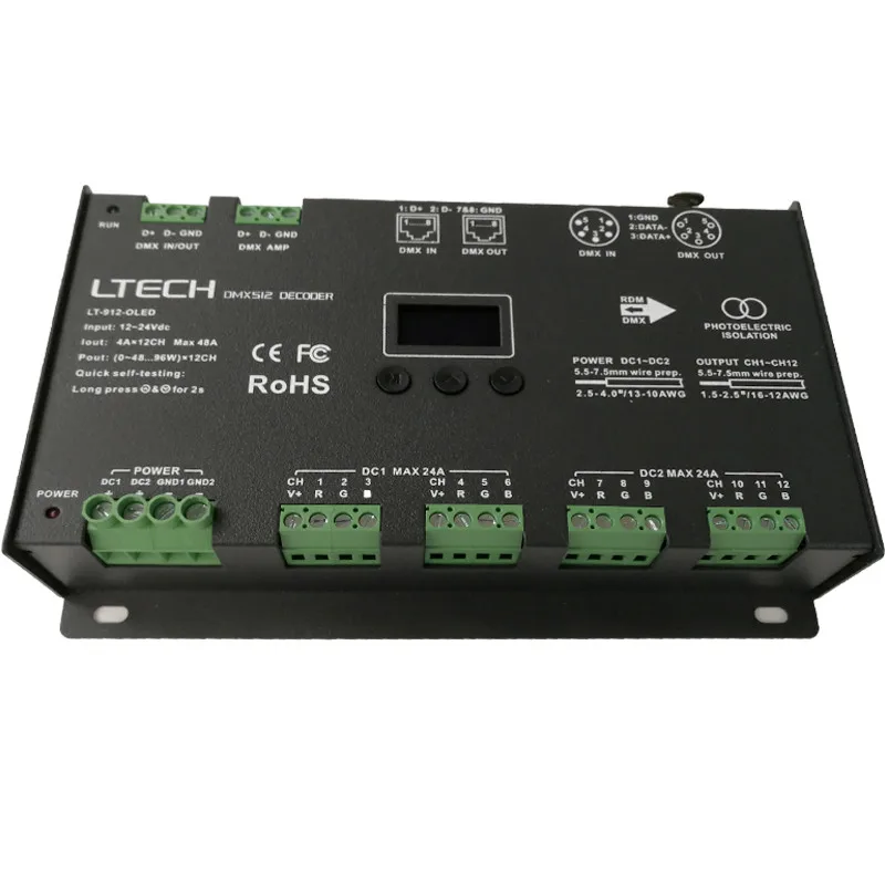 Новый светодиодный DMX декодер DC12V -24V вход 4A * 12CH 48A выход 1152 Вт RGB/RGBW Светодиодная