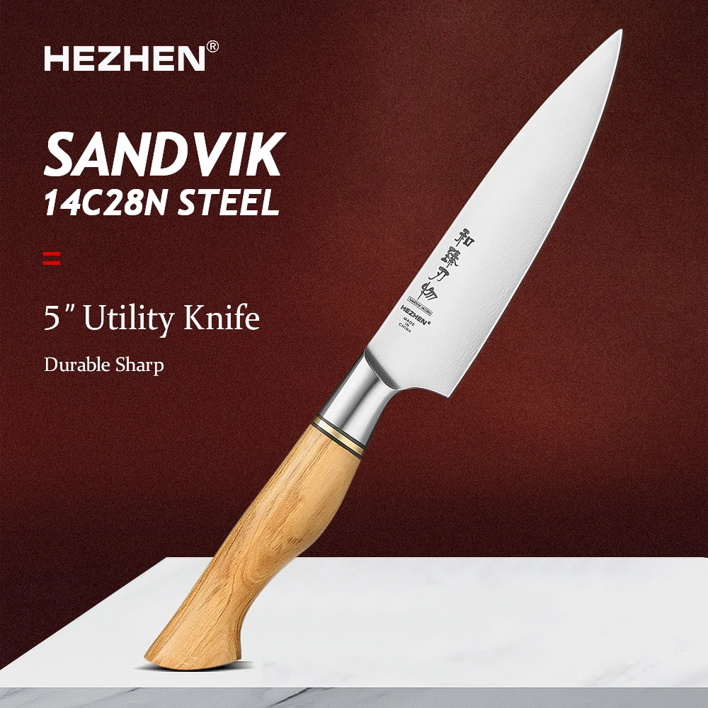 HEZHEN Master Series 5 дюймов Sandvik 14C2 8N стальной Универсальный нож кухонные ножи с ручкой из