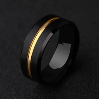 2022 fashion 8mm stainless steel rings for men gold groove beveled edge wedding engagement rings mens anniversary jewelry gifts