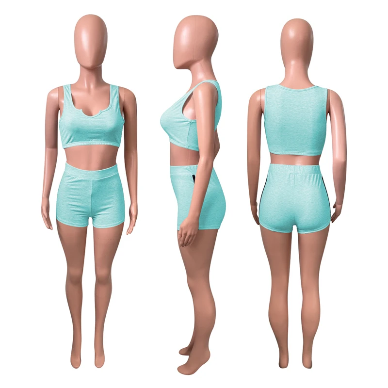 

Adogirl Drop Ship Wholesale Women Tracksuit V Neck Sleeveless Tank Crop Top Shorts Casual Active Two Piece Set Summer Suits