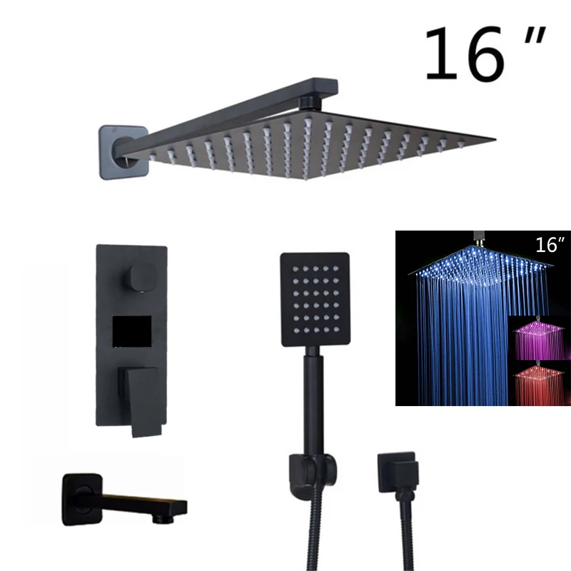 LED 16 inch shower A Monite черный латунь Насадки для душа 2 канальный цифровой Дисплей смесители Ванная комната душевой кран 3-функции цифровой смеситель для душа комплект - Цвет: LED 16 inch shower A