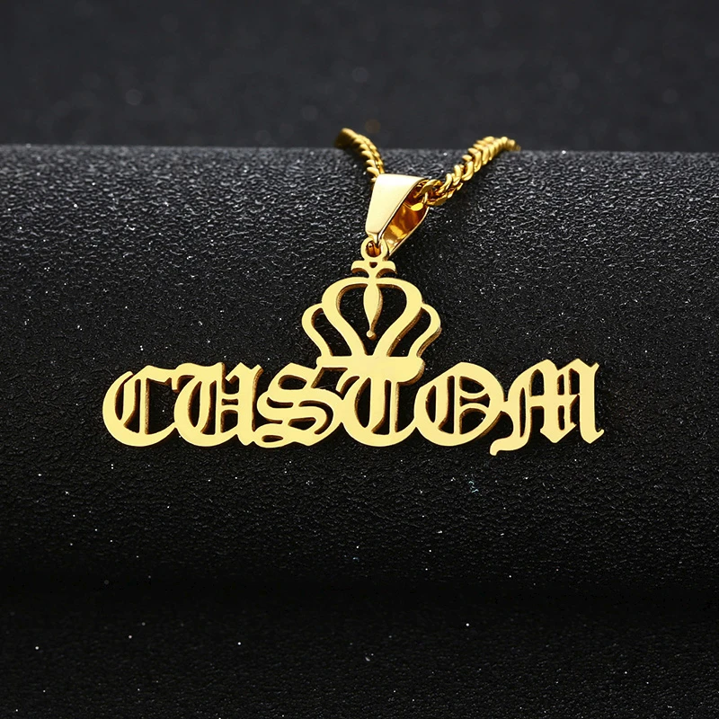 

Ожерелье-чокер с именем Корона из нержавеющей стали золотого цвета, персональный подарок (имя + номер шрифта)