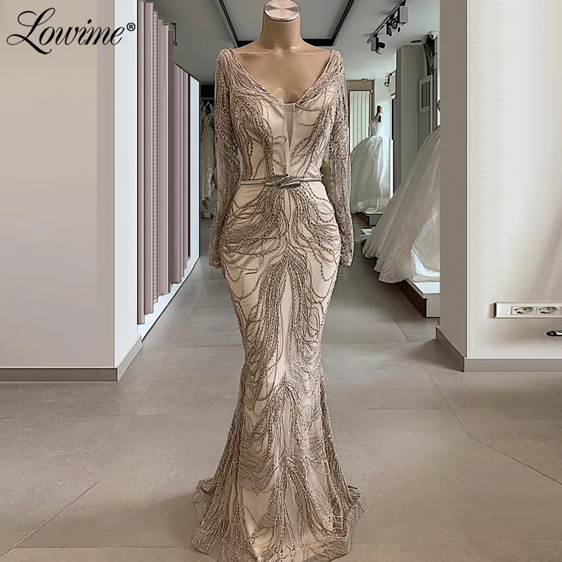 Винтажные мусульманские Вечерние платья с V образным вырезом и юбкой годе