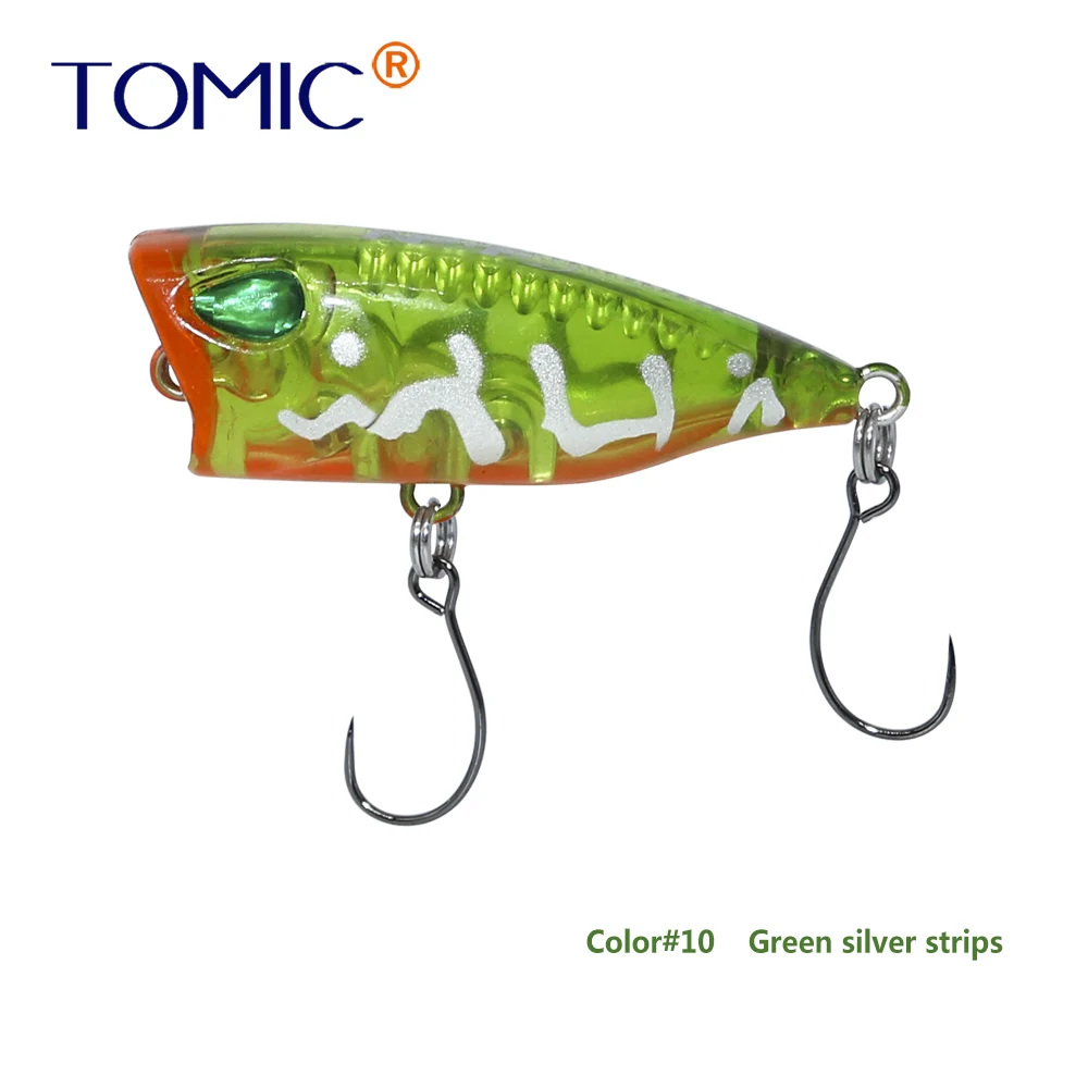 green silver strips Tomic 4 см Поппер приманки сверхлегкие микро твердые приманки один крючок Топ воды форель Щука рыболовные приманки pesca - Цвет: green silver strips