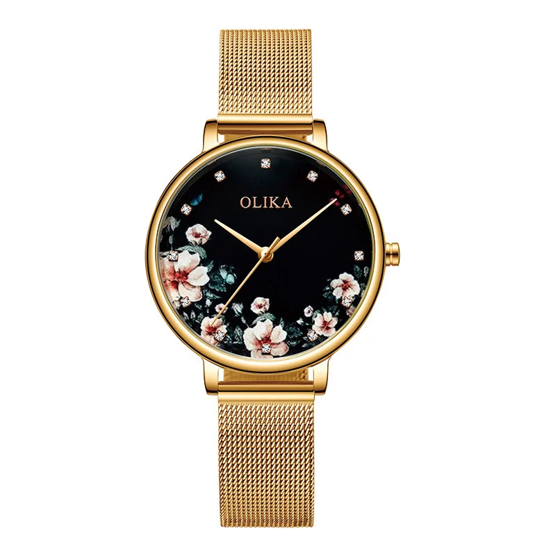 

2020 Simple And Fashionable Stainless Steel Woven Mesh Belt Waterproof Camellia Watch Ladies Crystal Glass Mirror Magnet Strap