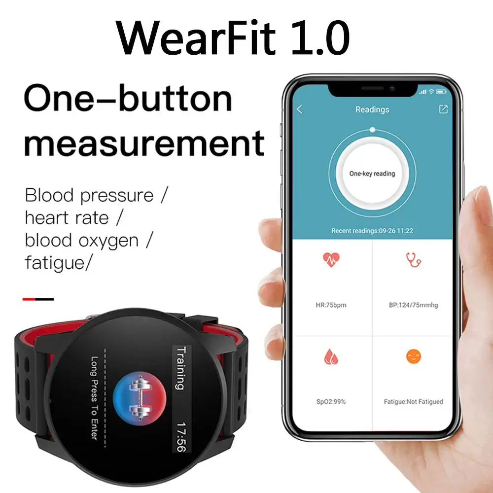 2019 Wearfit Смарт-часы W1 для мужчин кровяное давление пульсометр фитнес-трекер
