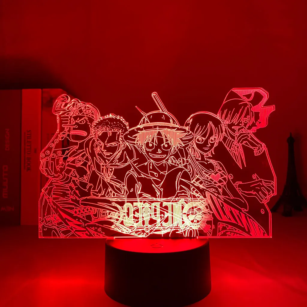 

Night Light Luffy Sanji Zoro Nami 3D LED Illusion Table Lamp Touch Optical Action Figure Lamp Bedside Decor Desk Lamp Kid Gifts