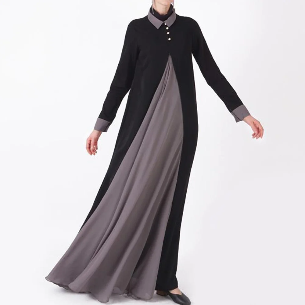 

Muslim Dress Women Long Sleeve Patchwork Abaya Moroccan Dubai Arabic Turkey Qatar Kaftan Loose Shirt Dress Islamic Clothing
