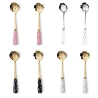 8pcs tea coffee mixing spoon stainless steel spoon with handle flower shape dessert spoon kitchen tableware