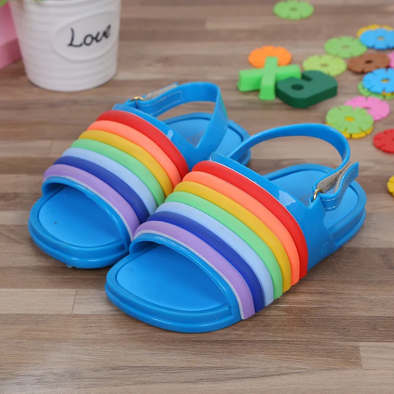 Радужная прозрачная обувь детские сандалии для мальчиков и девочек Нескользящие