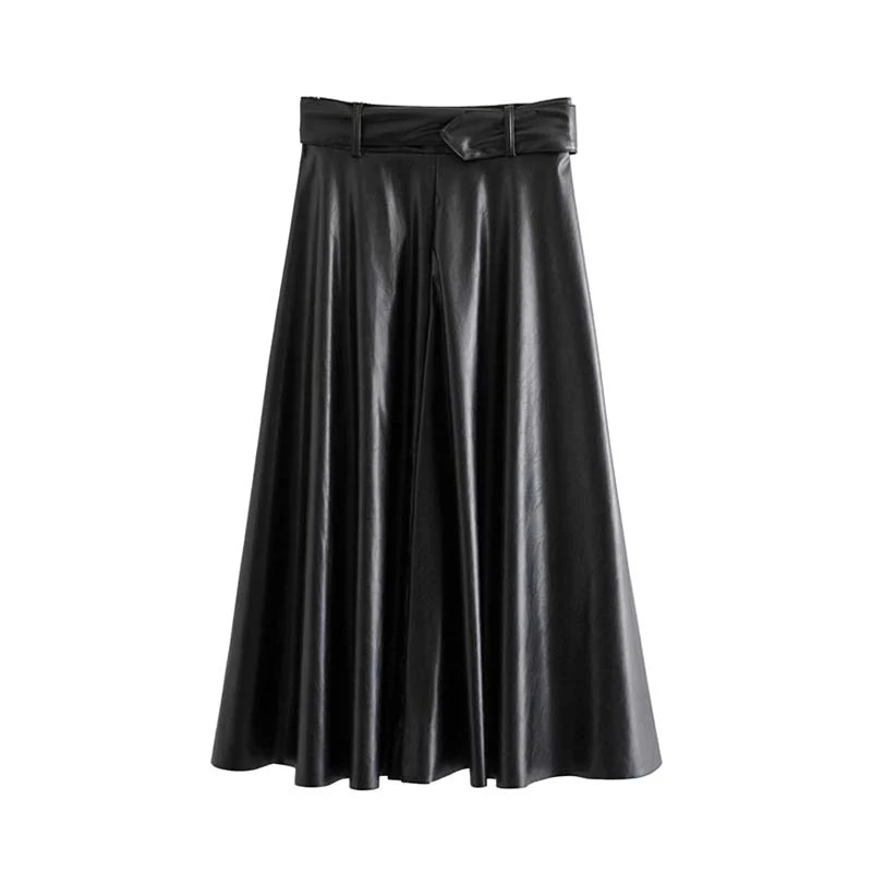 Женская юбка миди из искусственной кожи, faldas mujer moda, шикарная Однотонная юбка трапециевидной формы с бантом на поясе, боковой молнией, базовые повседневные юбки