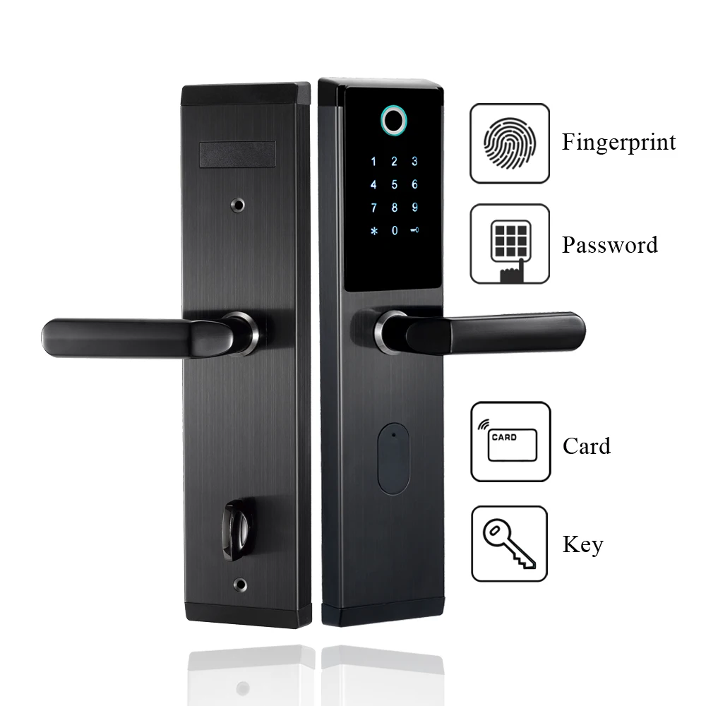 Smart Door Lock Keyless Unlocking Fingerprint IC/ID Magnetic Card Password Lock Core Handle Home Hotel Electric Deadbolt Lock
