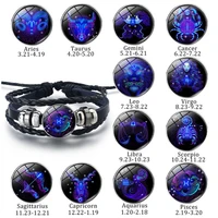 12 zodiac signs constellation charm bracelet men women fashion multilayer weave leather bracelet bangle birthday gifts