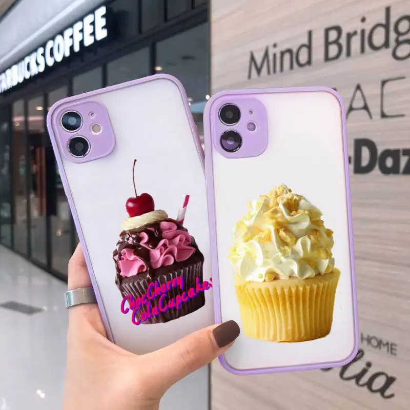 

Cupcake Food colorful dessert cute Phone Case For iPhone 12 11 Mini Pro XR XS Max 7 8 Plus X Matte transparent Purple Back Cover