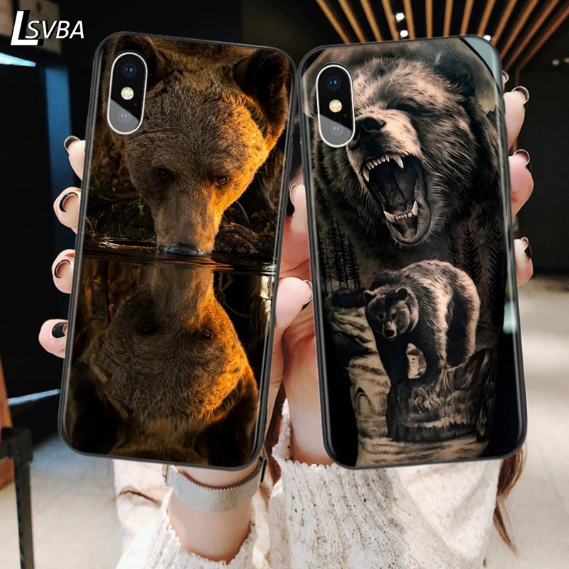 Милый силиконовый чехол Grizzly Bear для Apple iPhone 11 Pro XS Max X XR 6S 6 7 8 Plus 5S Se мягкий черный