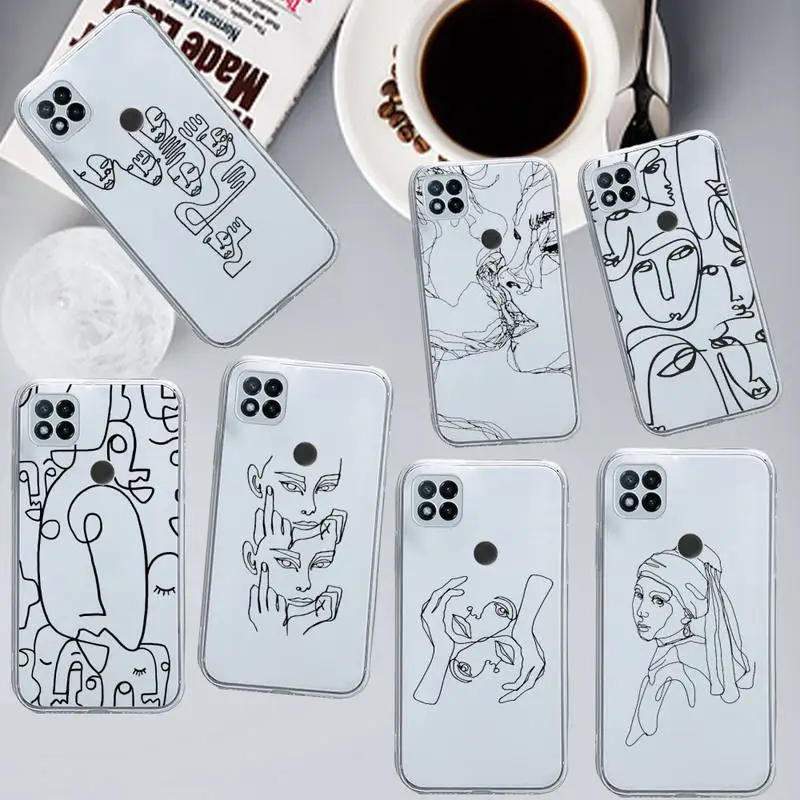 

Funny Face Abstract art lines Phone Case Transparent for Xiaomi redmi note 5 7 8 9 10 11 t S A lite pro high quality funda