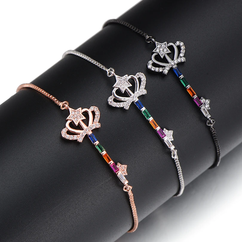 Женский браслет-брелок Pipitree с звездами и короной розовое золото цепочка-слайдер