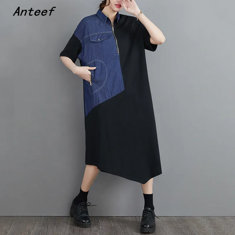 

short sleeve cotton denim vintage dresses for women casual loose long woman summer shirt dress elegant clothes 2022