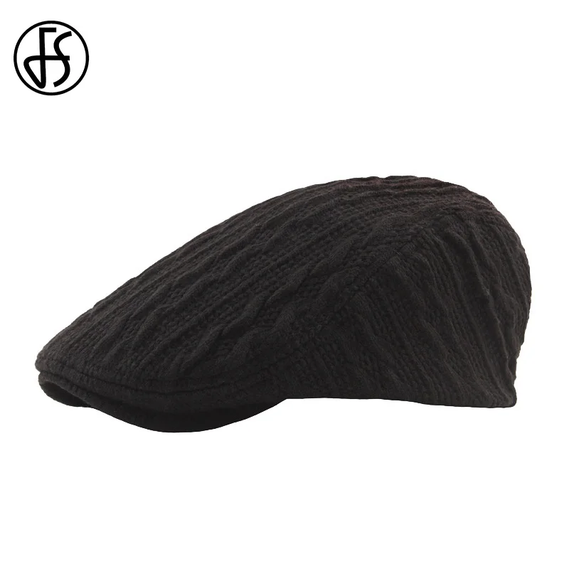 

FS Fashion Solid Knitted Berets Dad Hats Winter Hat For Men Women Adjustable Flat Cap High Quality Beret Caps Berety Meskie
