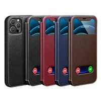 new smart dual window view magnetic stand flip genuine leather case for iphone 12 mini pro max 11 x xr xs 6 6s 7 8 plus se 2020