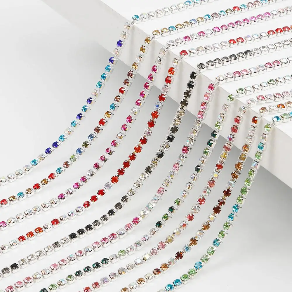 Стеклянная цепочка Стразы с кристаллами 2 мм 18 цветов для рукоделия шитья одежды