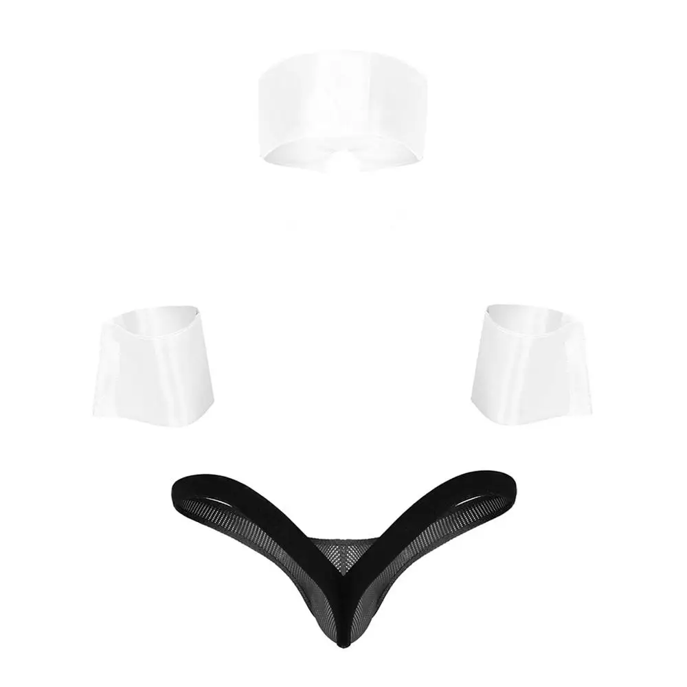 Мужской костюм горничной Официанта для ролевых игр прозрачные ажурные бантики