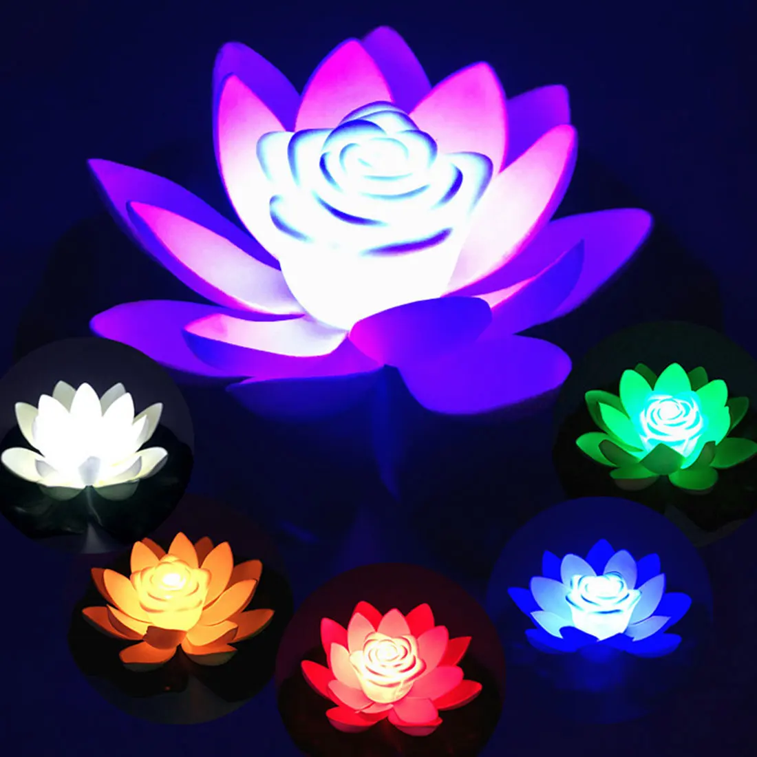 

Artificial Float Flower Light LED Colorful Lotus Waterproof Fake Pond Lotus Leaf Lily Water Lantern Festival Decoration Light