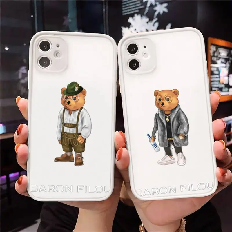 

Friend cute bear Phone Case For iPhone 12 11 Mini Pro XR XS Max 7 8 Plus X Matte transparent White Cover