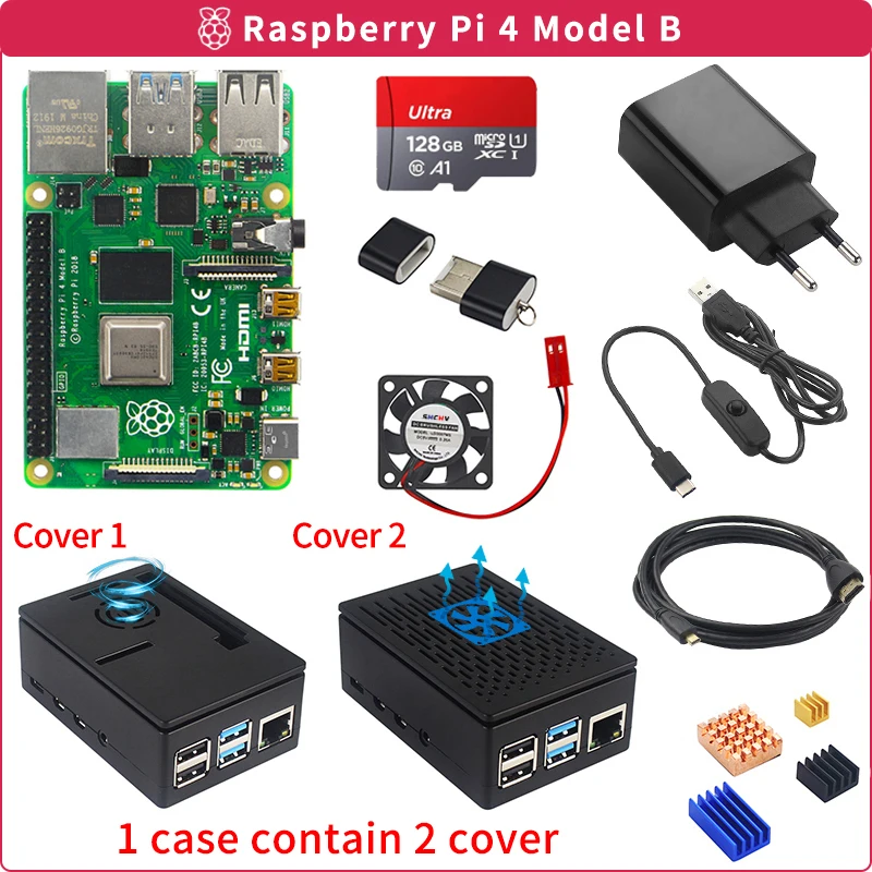Raspberry Pi 4 8 ГБ 2 Гб комплект + адаптер питания чехол из АБС пластика SD карта 32 64 128