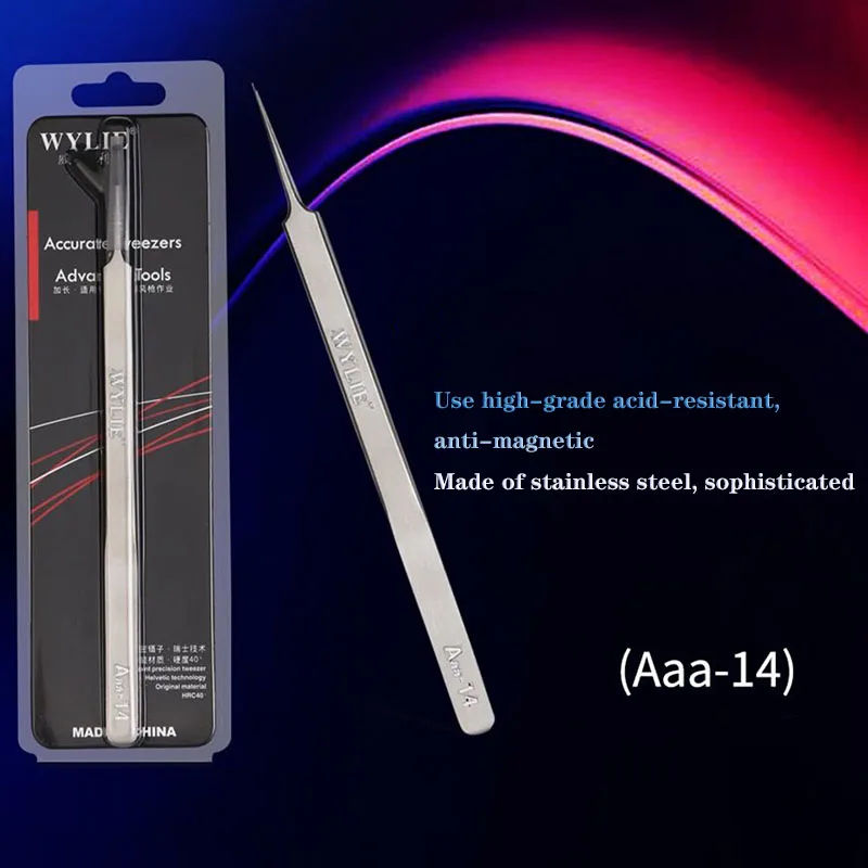 WYLIE Aaa-14 Aaa-12 Precision Repair Tweezers 16 cm long pointed stainless steel extra sharp hardened tweezers for mobile repair |