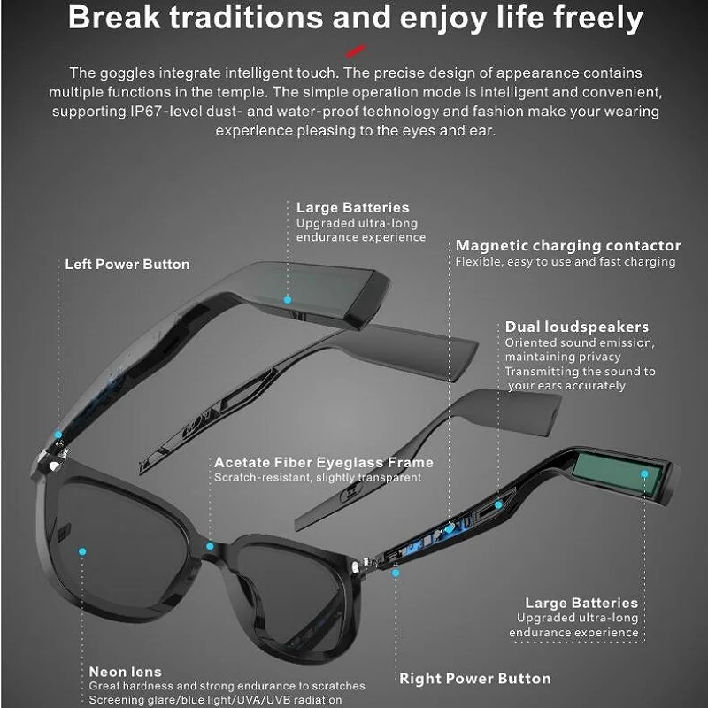 저렴한 새로운 브랜드 스마트 블루투스 오디오 안경 안티 블루 편광 렌즈 선글라스, 방수 음악 및 전화 BT5.0 TWS 스마트 안경