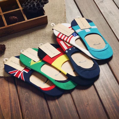 5 Pairs Mix Летние невидимые мужские носки Harajuku, Носки с рисунком флага, силиконовые Нескользящие дышащие хлопковые носки, впитывающие пот - Цвет: 5 Pairs Mix