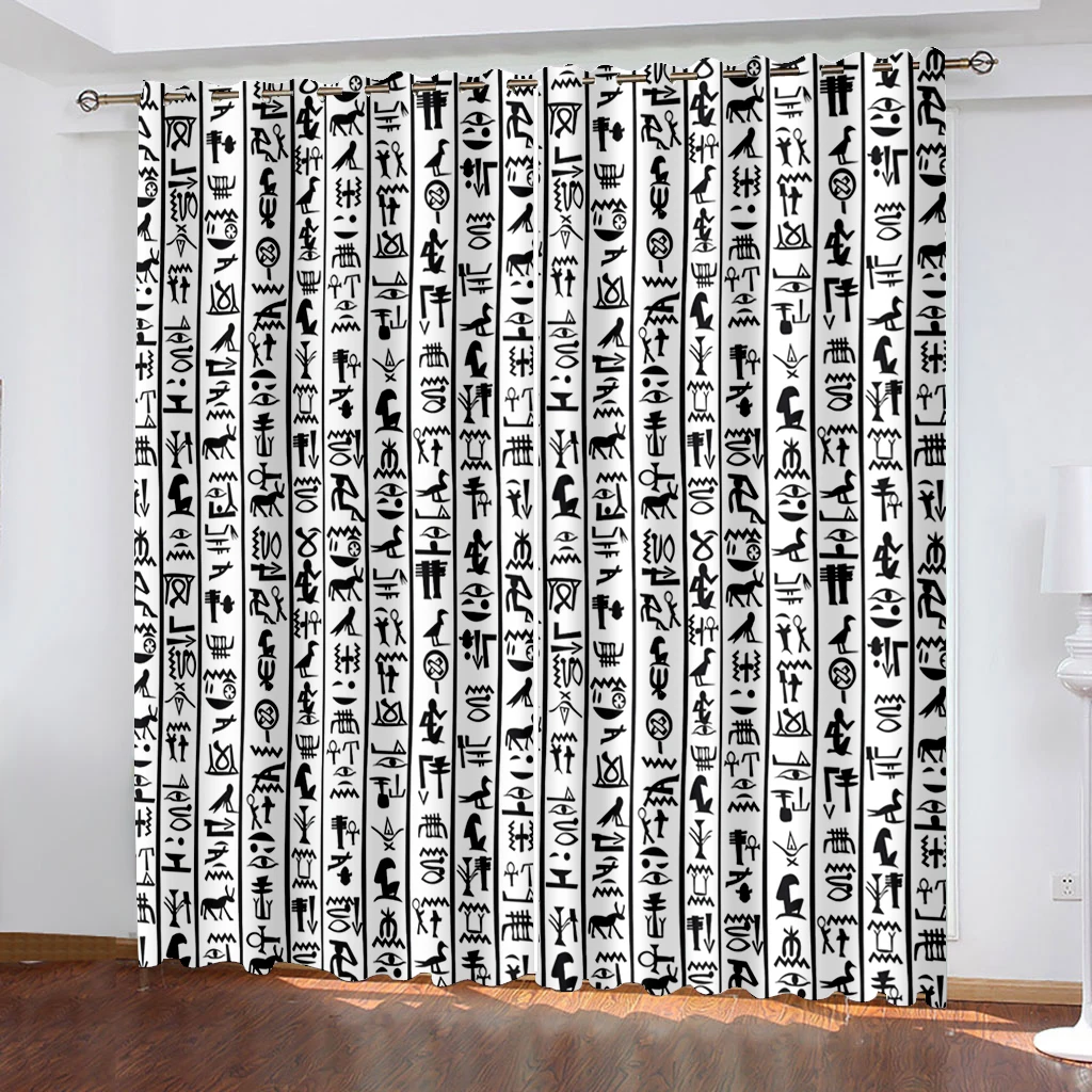

Home decoration grommet curtain living room bedroom black silk cloth curtains blackout 90% circular symmetrical pattern printing