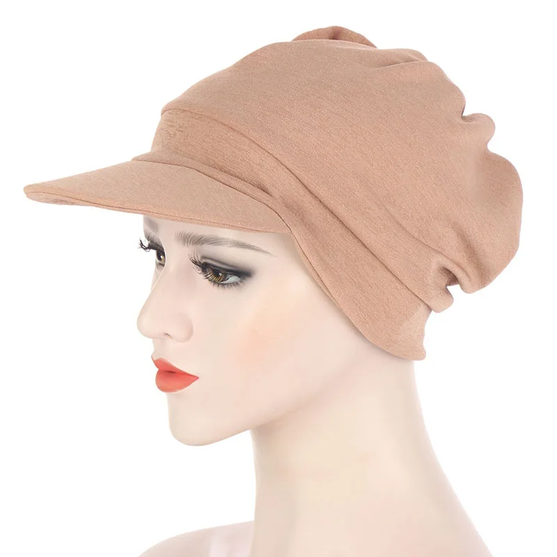 

Two Flower Turban Caps Women Grils Solid Head Wrap Hat With Brim Sun Protection Multicolor Muslim Turban Hijab Cap Chemo Hats