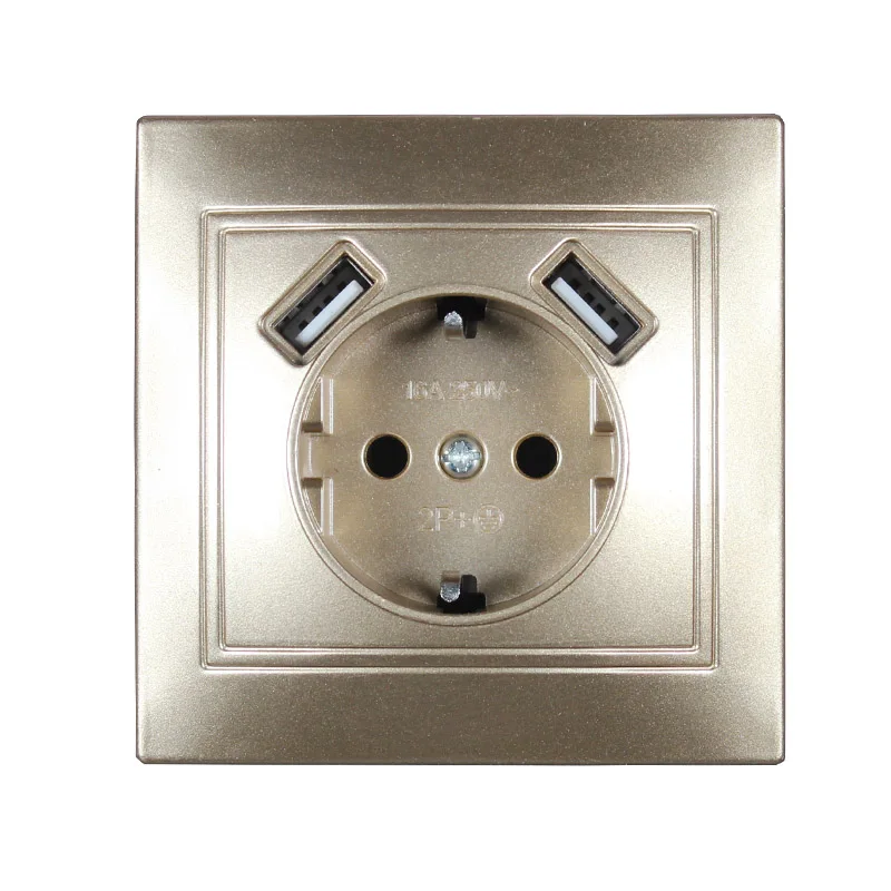 

wall electronic socket eu standard power outlet with dual home usb plug charger power socket with usb Gold color L5-01