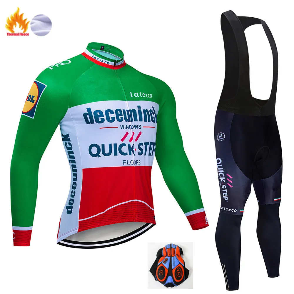 Winter Cycling Suit Pro Team QUICK STEP Велоспорт Джерси 9D нагрудник набор Бельгийская велосипедная одежда мужская зимняя теплая флисовая велосипедная Одежда для велоспорта - Цвет: Winter Cycling Suit