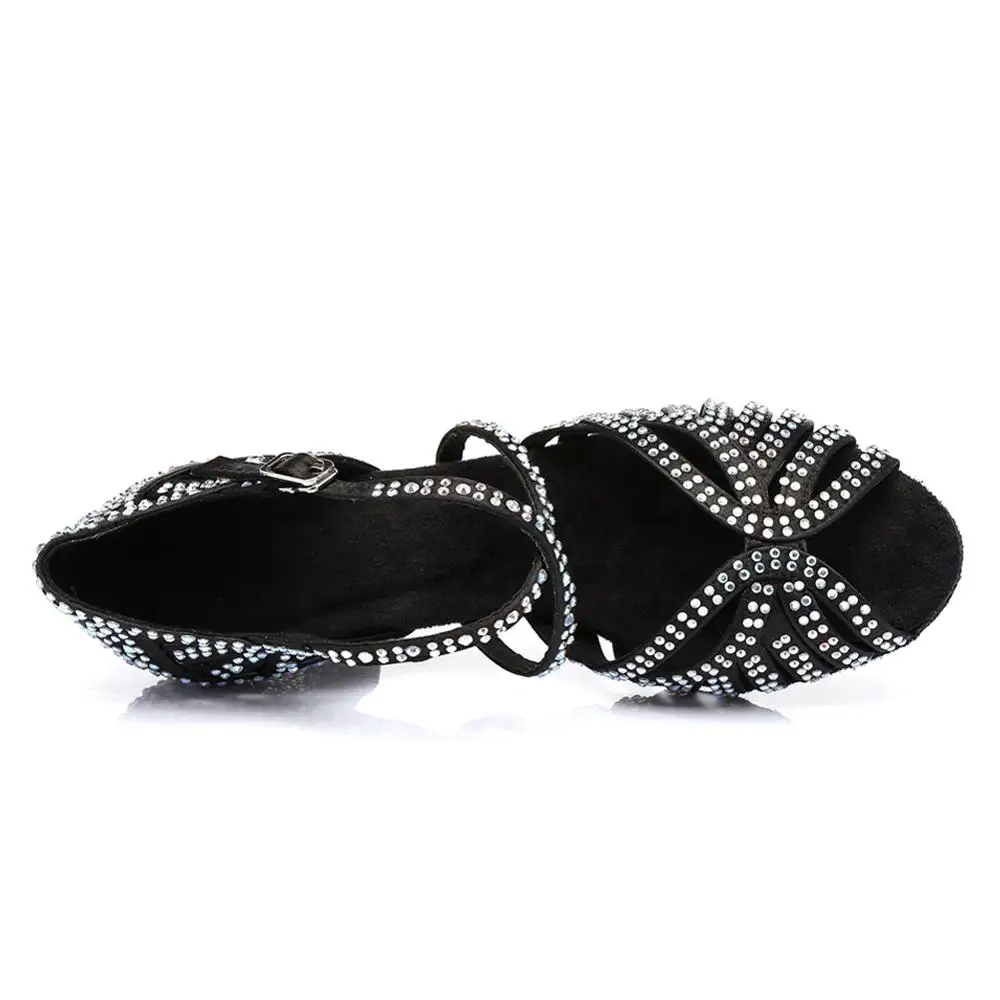 HROYL Women Latin Dance Shoes High Heels For Girls Shiny Rhinestone Ballroom Tango Dancing Shoes 10/8.5/7.5/6/5CM Heels