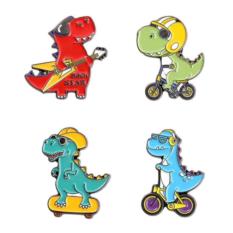 Cartoon Dinosaur Enamel Pin Cool Wind Guitar Skateboard Badges Brooches For Women Bag Backpack Accessories Gifts Friends | Украшения и