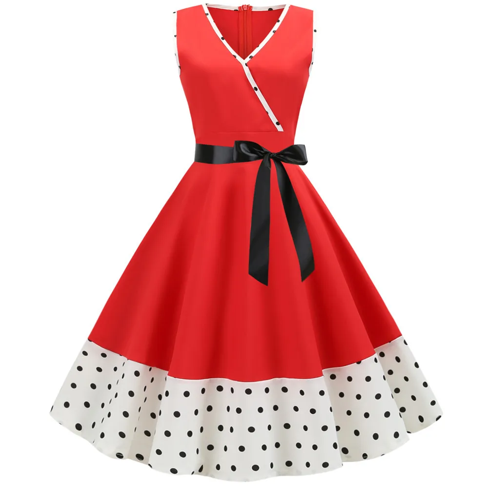 В винтажном стиле в горошек летние платья Новая мода с v образным вырезом без