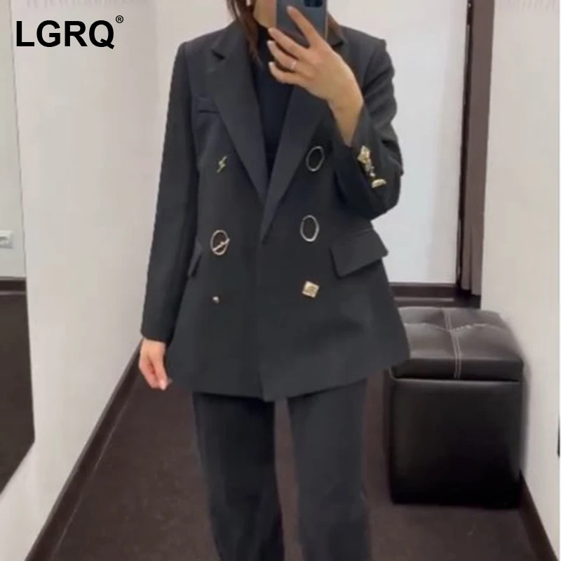 

Женская куртка с длинным рукавом [LGRQ], Черная куртка с длинными рукавами и металлическими пуговицами, Новинка для весны и осени 2021, 19D5483