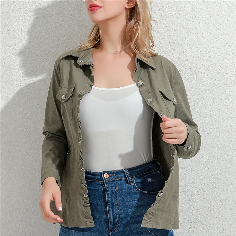 

2020 New Autumn Women's Soil Slim Long-sleeved Large Size Denim Shirt Long-sleeved High Quality Thin Coat