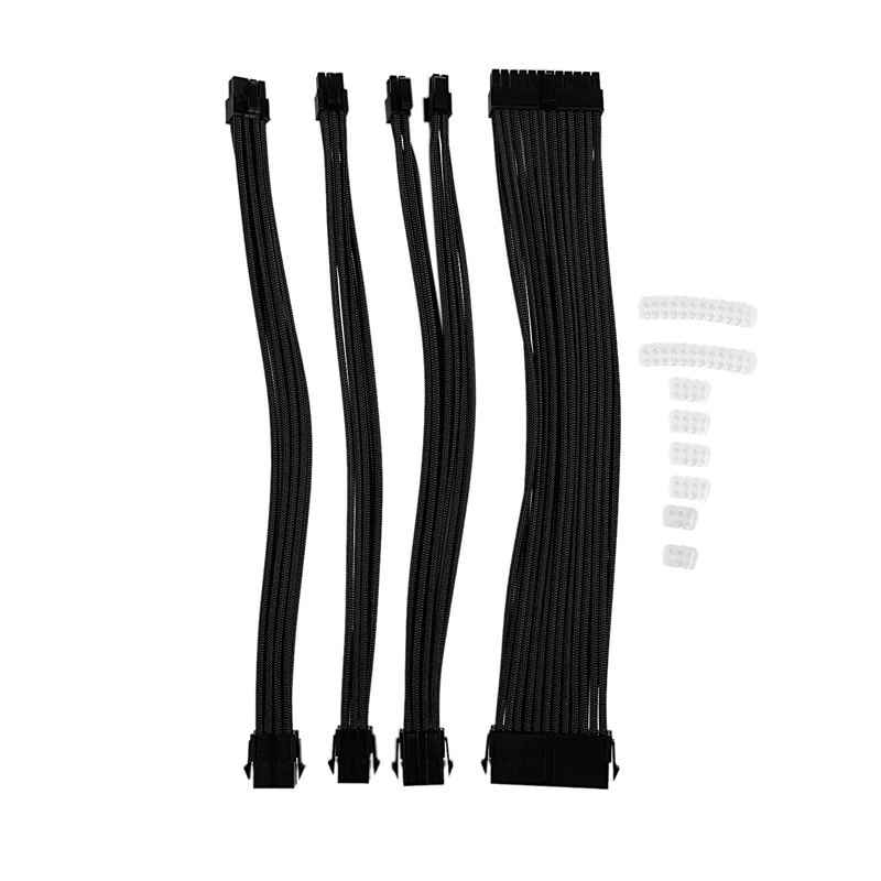 Basic Extension Cable Kit1Pcs ATX 24Pin/EPS 4+4Pin/PCI-E 8Pin/PCI-E 6Pin Power Cable(Black) | Компьютеры и офис
