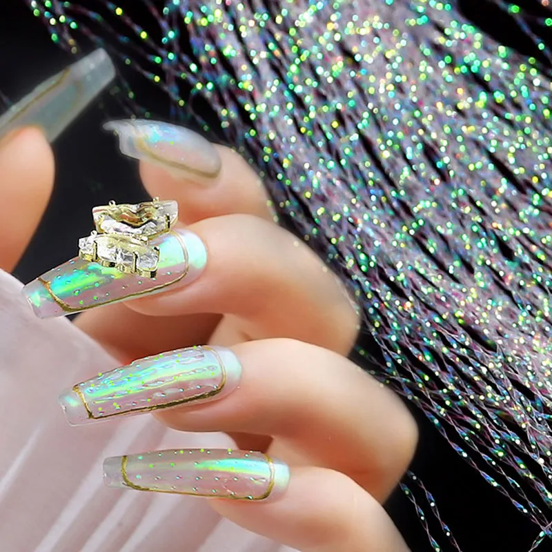 

1pack Fluorescent Thread Holographic 3D Silk Foils Nail Sticker Laser Glitter Mesh Net Line Tape Nail Art Decorations
