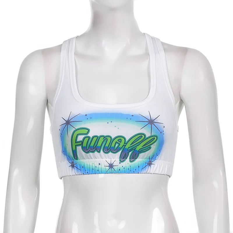 

Fashstreet Summer Chic Graffiti Printing Slim Tank Tops Women Bodycon Sleeveless Navel Crop Top Fashion Casual Sandy beach Tops