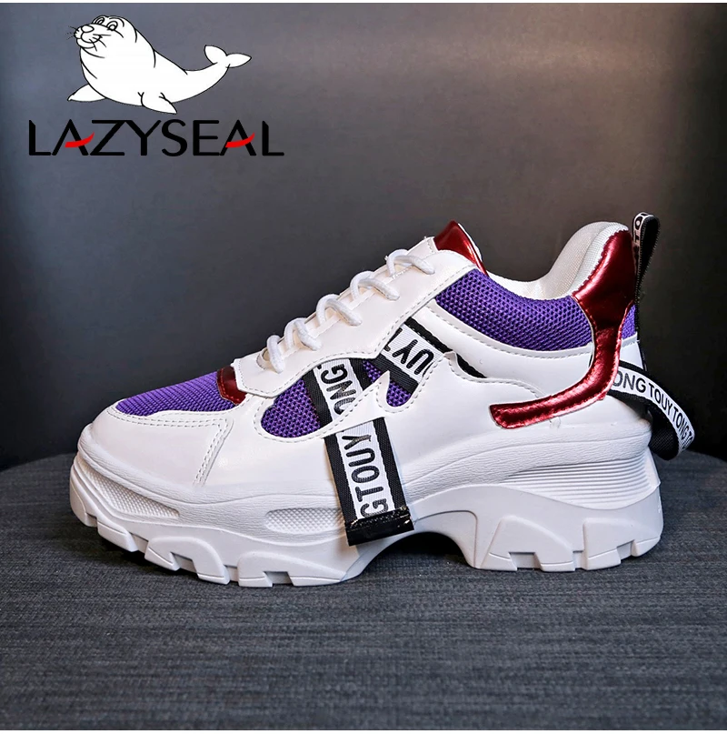 LazySeal/обувь, увеличивающая рост; женские кроссовки; ботильоны для женщин; обувь на шнуровке с круглым носком на массивном каблуке; женский Вулканизация